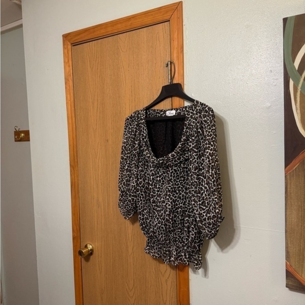 Chaus Size 12 w/Leopard Print Cowl Neck 3/4 Sleeve Drop Waist Blouse - EUC